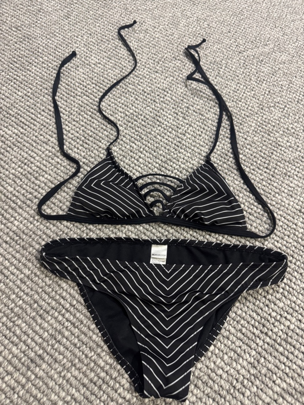 Black Chevron Strappy Triangle Bikini - Women Swim